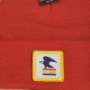 U.S. MAIL Patched Knit Cuffed Beanie in Red